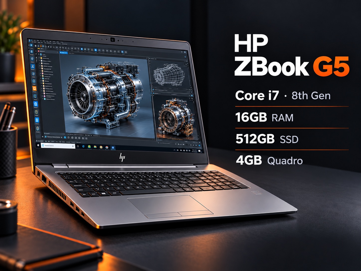 HP ZBook G5 — Core i7 · 8th Gen — 16GB RAM — 512GB SSD — 4GB Quadro