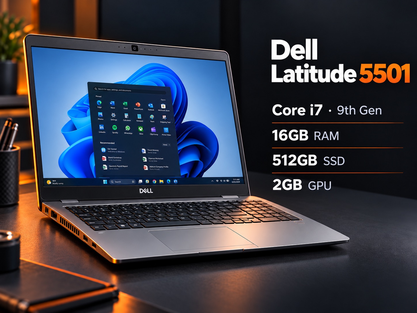 Dell Latitude 5501 — Core i7 · 9th Gen — 16GB RAM — 512GB SSD — 2GB GPU