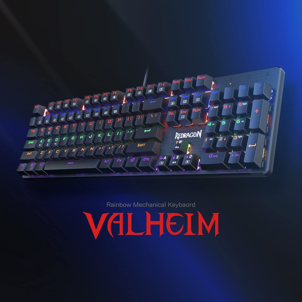 Redragon K608 Valheim Mechanical Gaming Keyboard, Tactile and Clicky Blue Switch, 104 Keys, LED Rainbow Backlit, Wired Keyboard, Full-Key Rollover, Ergonomic Keyboard, for Office and Gaming