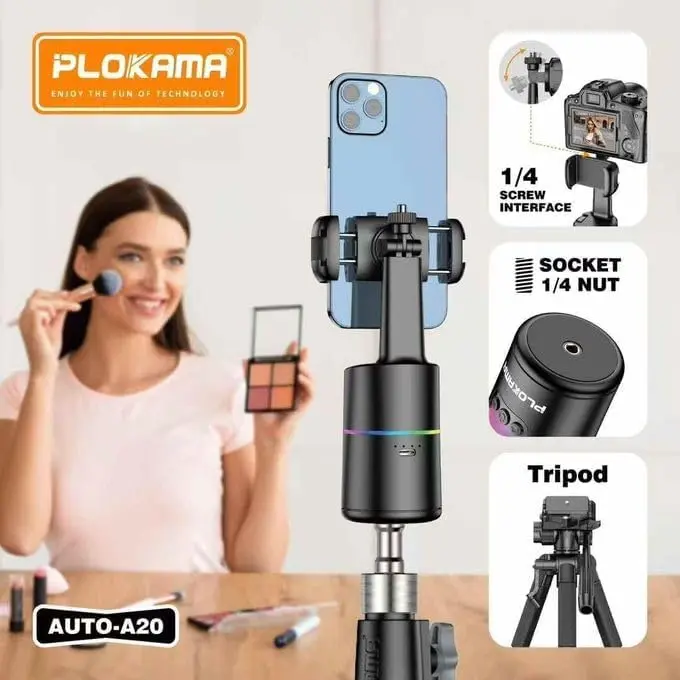 حامل هاتف بتتبع تلقائي 360° PLOKAMA AUTO-A20 – أسود