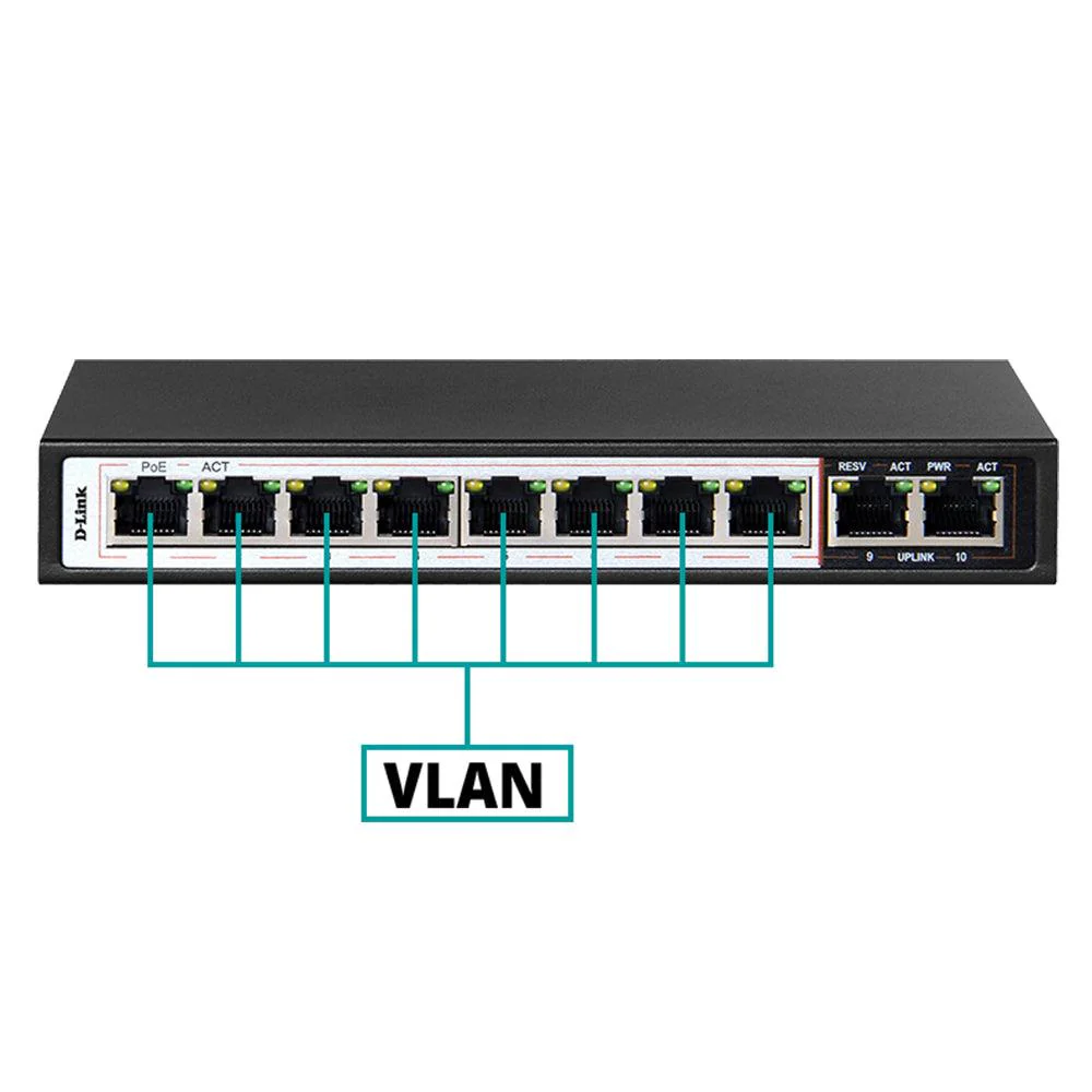 مبدّل D-Link DES-F1010P-E/B PoE بعشرة منافذ Fast Ethernet
