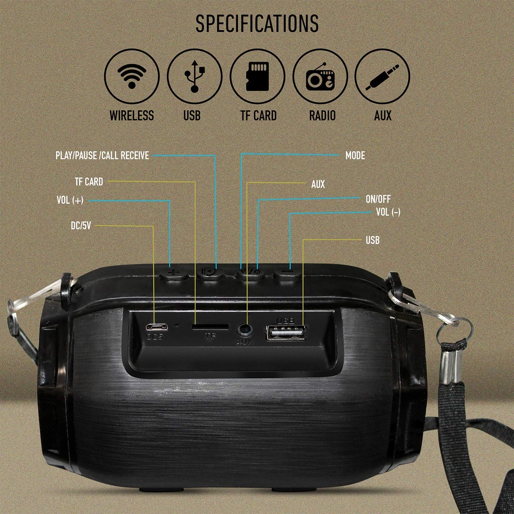 Gigamax Rechargeable Portable Wireless Speaker, Colorful LED Light, Bluetooth 5.0, Multi-color, GM-03