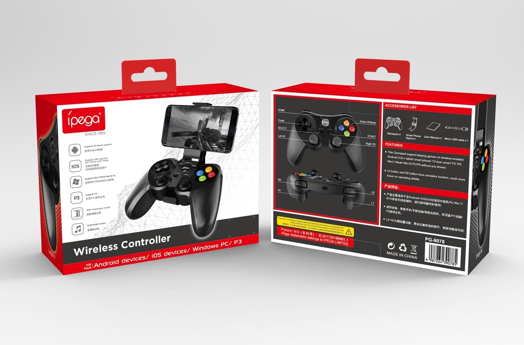 IPEGA PG-9078 Touch Pad Wireless Bluetooth Game Controller Gamepad for Android & iOS Device - Black Color