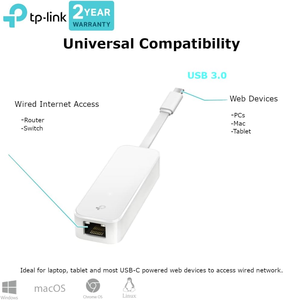 TP-Link UE300C USB Type-C to RJ45 Gigabit Ethernet Network Adapter, USB 3.0