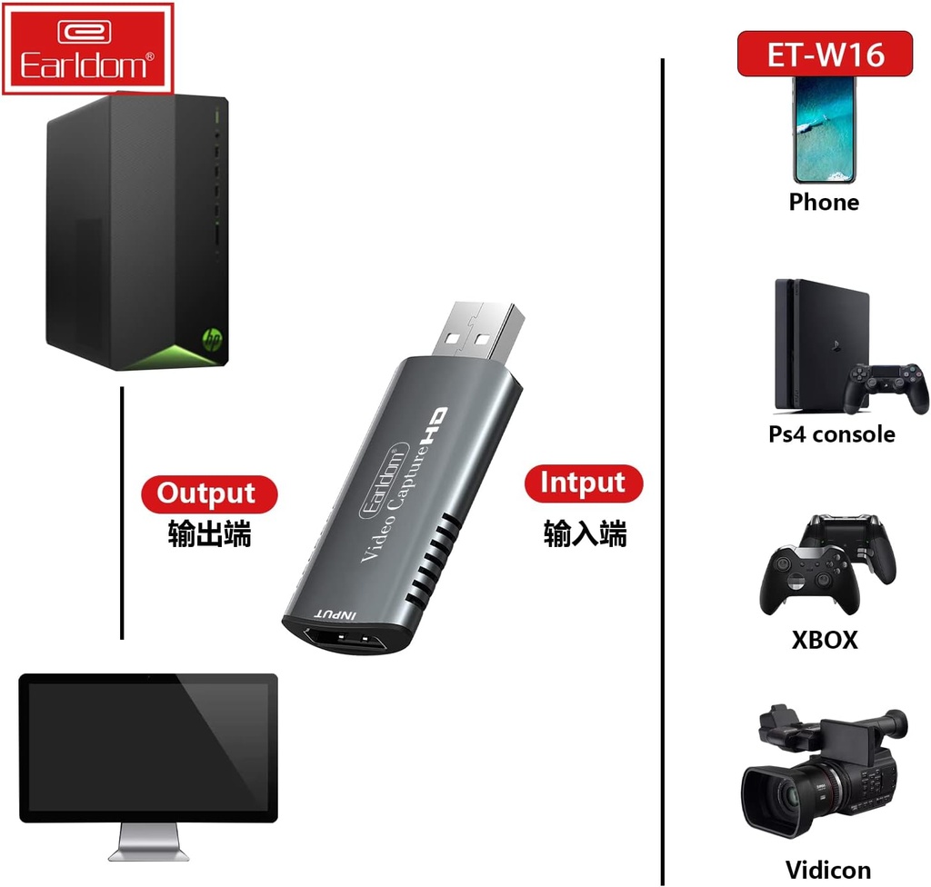 Earldom ET-W16 HDMI-to-USB Adapter, Gray