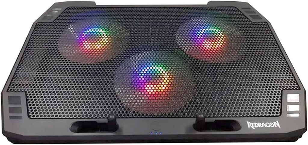 Redragon INGRID GCP511 RGB Laptop Cooler – Support Up to 17.3 Inch - 3 Fans Size 120x120mm - 2 USB Port - Fan control button - 7 Kinds of adjustable height to choose -Black