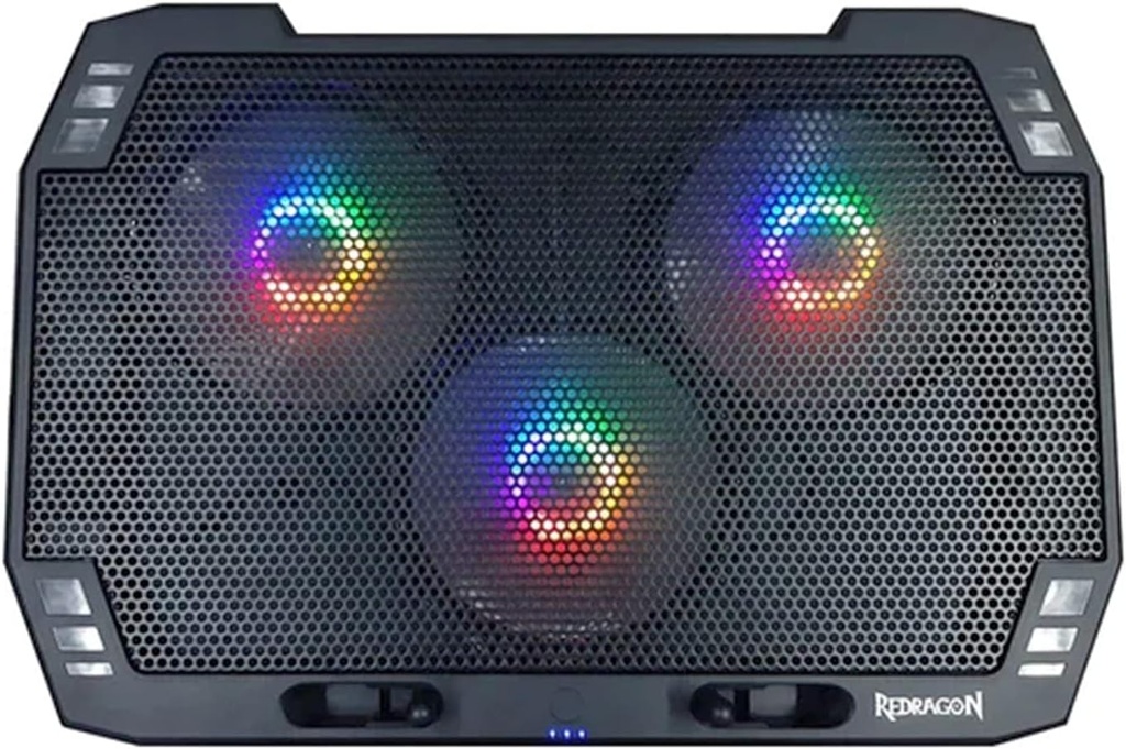 Redragon INGRID GCP511 RGB Laptop Cooler – Support Up to 17.3 Inch - 3 Fans Size 120x120mm - 2 USB Port - Fan control button - 7 Kinds of adjustable height to choose -Black