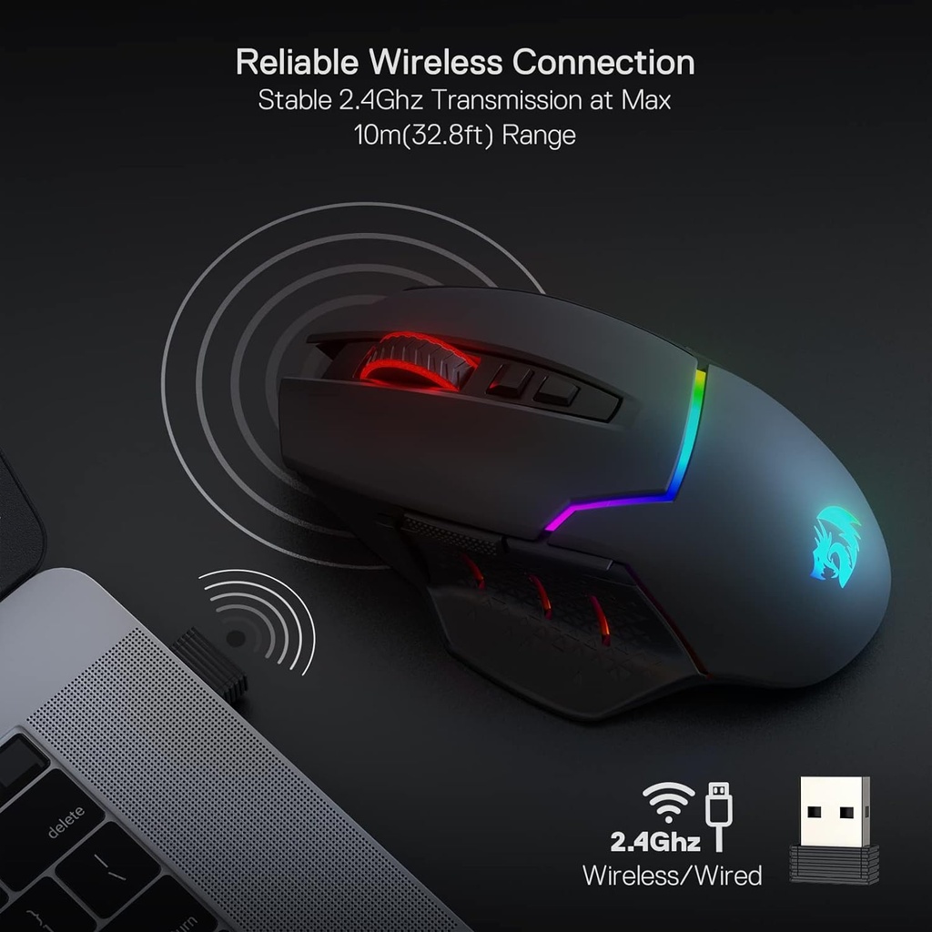 Redragon M690 PRO Wireless Gaming Mouse, 8000DPI Wired/Wireless Gaming Mouse with Quick Fire Button, 8 Macro Buttons