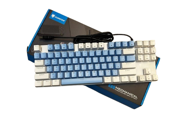 Xunfox K80 Gaming Keyboard - Blue Mechanical Switch – Rainbow backlight – 87 Keys TKL Size – Double Color keycaps – ( Arabic & English Keys )