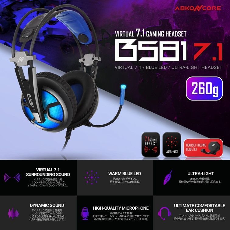 ABKONCORE B581 Shoker Gaming Headset with Noise Canceling Mic - PC Headset with Dynamic Sensory, 7.1 Surround Sound, Soft Memory Foam, RGB Light , 