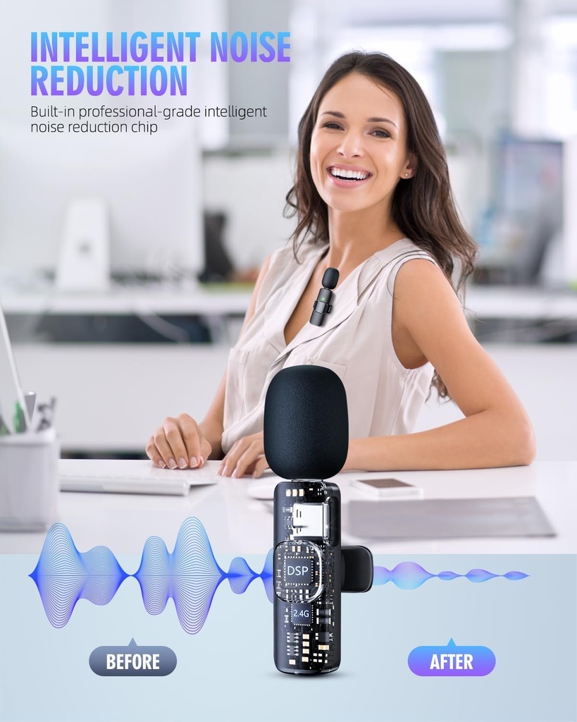 Wireless Lavalier 3*1 Microphones for iPhone, iPad, Android, Camera, USB-C Microphone, 7-Hour Battery, Mini Microphone with Noise Reduction for Video Recording, Vlog, YouTube, TikTok 