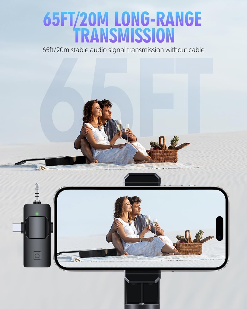 Wireless Lavalier 3*1 Microphones for iPhone, iPad, Android, Camera, USB-C Microphone, 7-Hour Battery, Mini Microphone with Noise Reduction for Video Recording, Vlog, YouTube, TikTok 