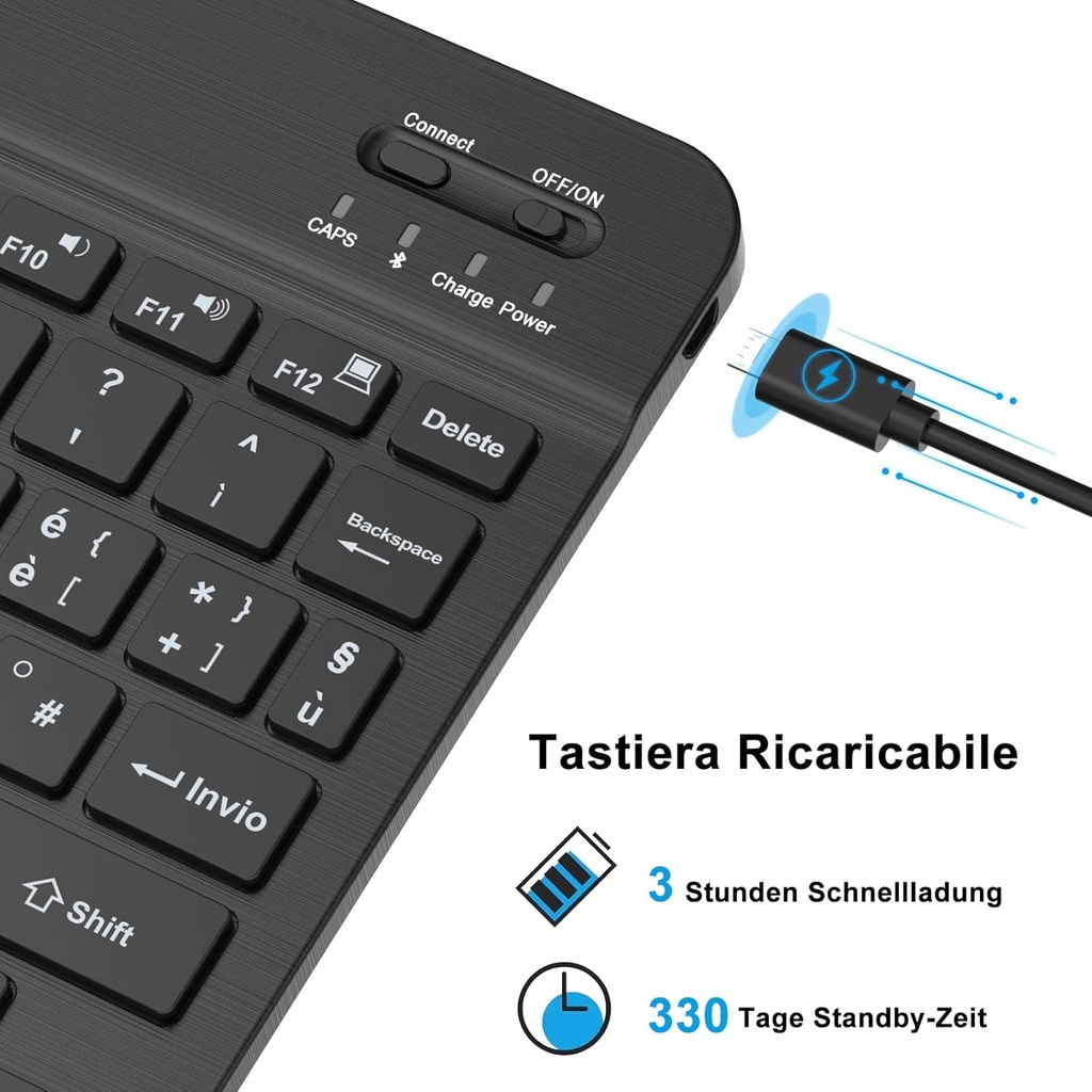 Bluetooth Keyboard for iPad, Samsung Tablet, iPad Air, iPad Pro, Lenovo, Huawei, Xiaomi Pad, Italian Keyboard for IOS/Android and Windows Devices with Bluetooth, Black