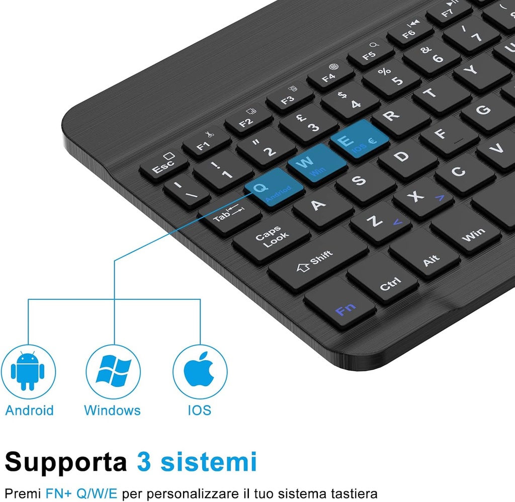 Bluetooth Keyboard for iPad, Samsung Tablet, iPad Air, iPad Pro, Lenovo, Huawei, Xiaomi Pad, Italian Keyboard for IOS/Android and Windows Devices with Bluetooth, Black