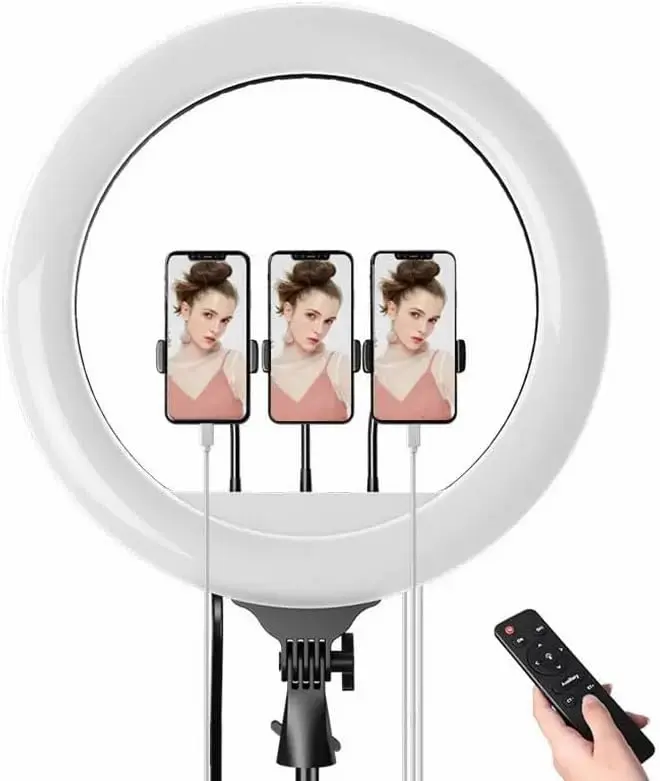 Ring Light LJJ-45 18-Inch LED Kit, 2700K-6500K, 3 Phone Holders & Remote