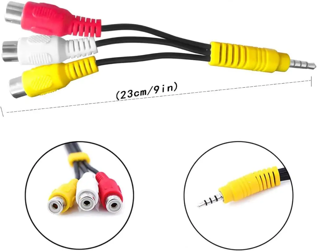 3-in-1 AV Adapter Cable, 3.5mm Male to 3 RCA Female, 23cm