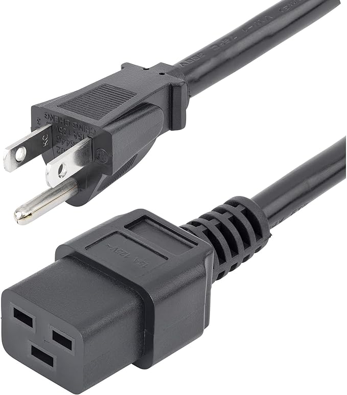 Heavy Duty Power Cord, NEMA 5-15P to C19 AC Power Cord, 15A 125V, 14AWG, Computer Power Cord, Heavy Gauge Power Cable for PDUs and Network Equipment, UL Listed 