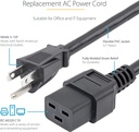 Heavy Duty Power Cord, NEMA 5-15P to C19 AC Power Cord, 15A 125V, 14AWG, Computer Power Cord, Heavy Gauge Power Cable for PDUs and Network Equipment, UL Listed 
