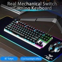 Aula F3087 Mechanical Gaming Keyboard with Rainbow Backlit LED - BLUE Switches, Arabic/English(( COLOR WHITE))
