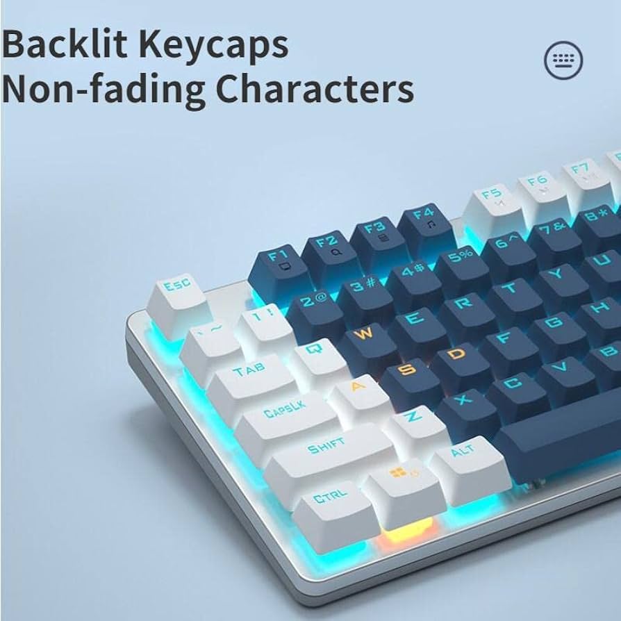 Aula F3087 Mechanical Gaming Keyboard with Rainbow Backlit LED - RED Switches, Arabic/English(( COLOR WHITE-BLUE-ORANG)) 
