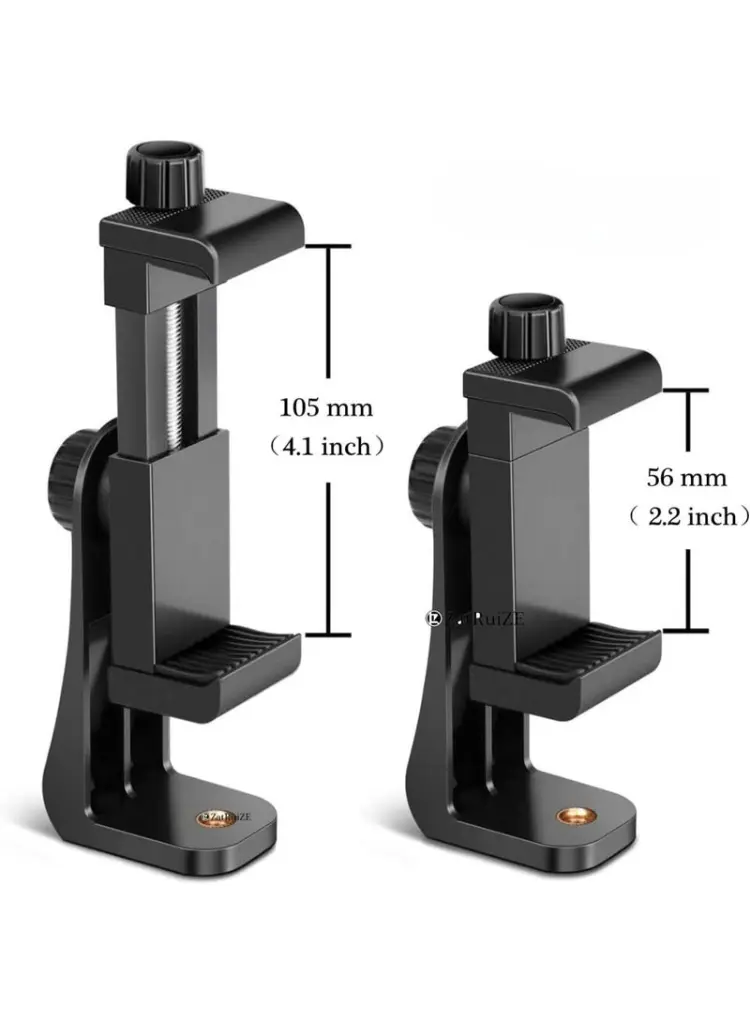 2-in-1 Tripod Stand with Phone Clip and 6.4mm Screw Adapter, 360° Rotating Holder, Black