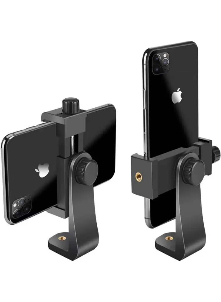 2-in-1 Tripod Stand with Phone Clip and 6.4mm Screw Adapter, 360° Rotating Holder, Black