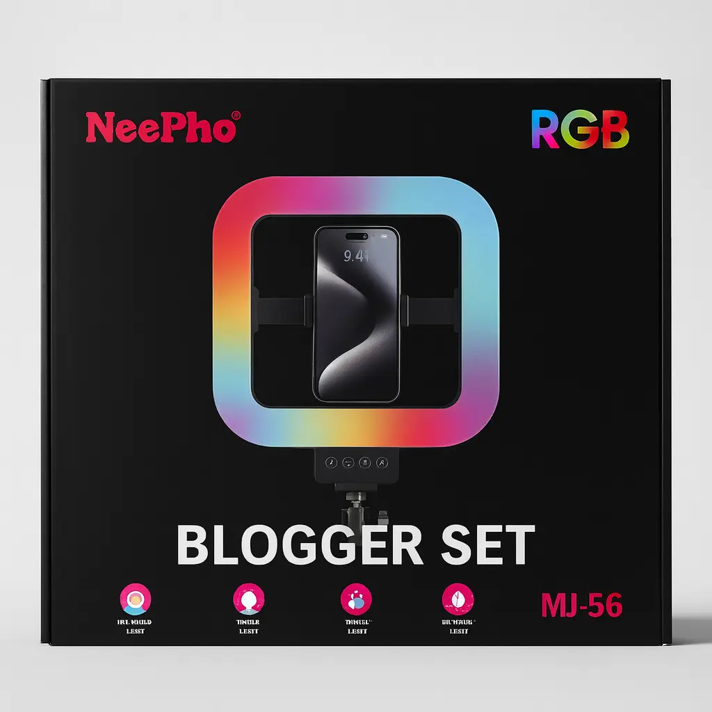 NeePho MJ-28 RGB LED Beauty Fill Light, 28 cm Square Panel with Phone Holder
