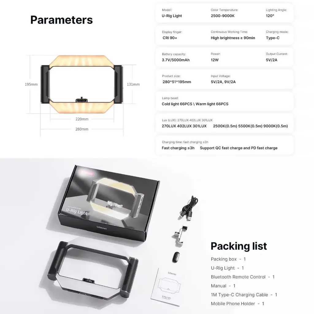 NEEPHO NP-L5 U-Rig Mobile Holder with Light & Remote