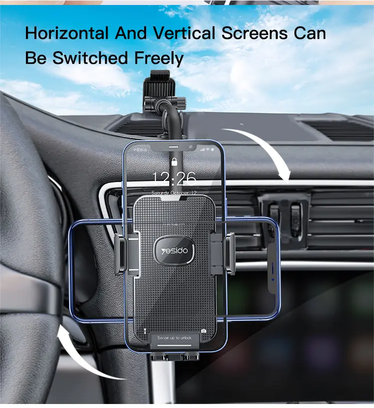 YESIDO C137 Car Phone Holder, 360 Adjustable Arm, Dash & Windshield, Black