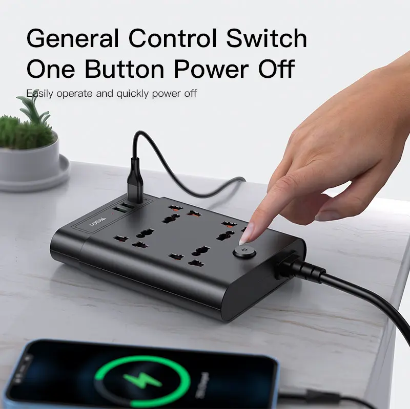 YESIDO MC08 10-in-1 Power Strip, 4 AC Outlets + 6 USB Ports, 2m, 2650W