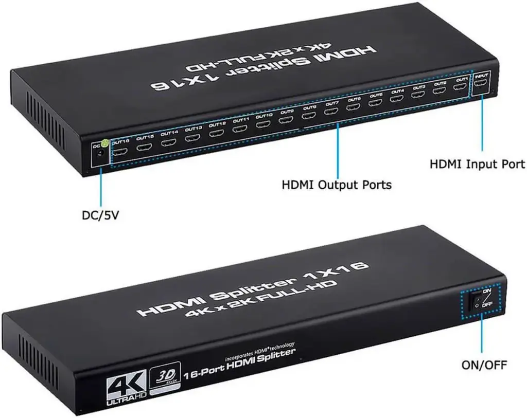 AUBEAMTO 1x16 HDMI Splitter, 1 In 16 Out, 4K, Full HD 1080p, Black