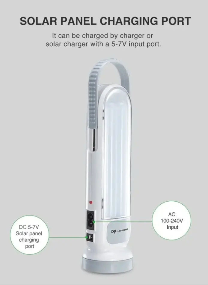 DP DP-7102 Rechargeable LED Emergency Light & Torch, 3-in-1 Modes, 1300mAh, AC/Solar