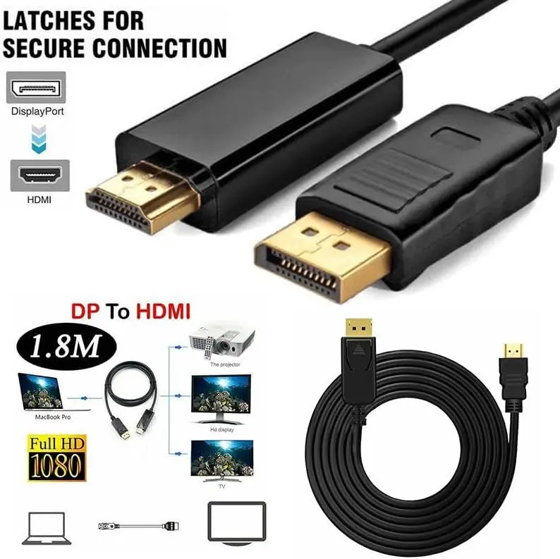 DisplayPort to HDMI 4K Cable 1.5 m – DP Male to HDMI Male, Black