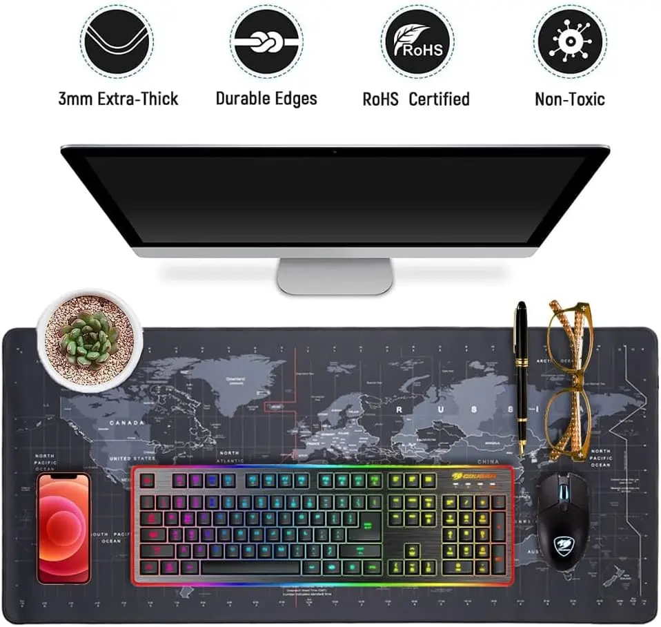 Mouse Pad Gray World 70x30x2mm - Smooth Glide Desk Mat