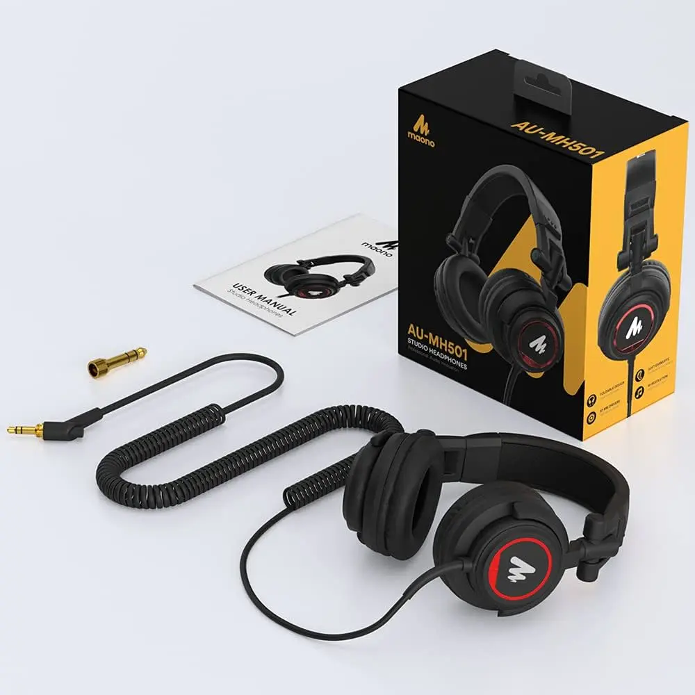 MAONO AU-MH601 Studio Monitor Headphones, 50 mm Drivers, Over-Ear (Black)