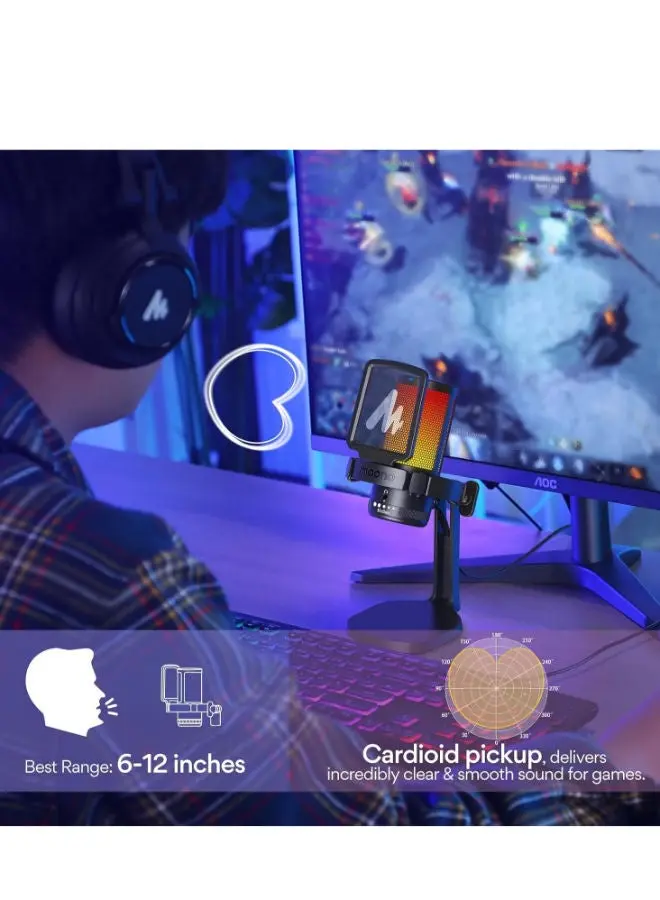 ميكروفون MAONO DM30 المكثف للألعاب عبر USB مع إضاءة RGB وتطبيق Maono Link