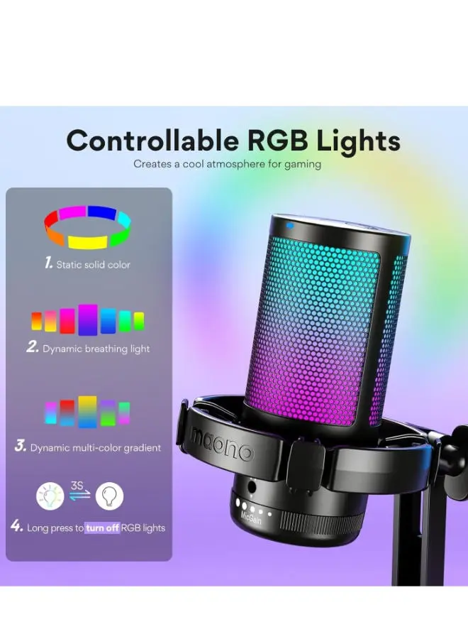 ميكروفون MAONO DM30 المكثف للألعاب عبر USB مع إضاءة RGB وتطبيق Maono Link