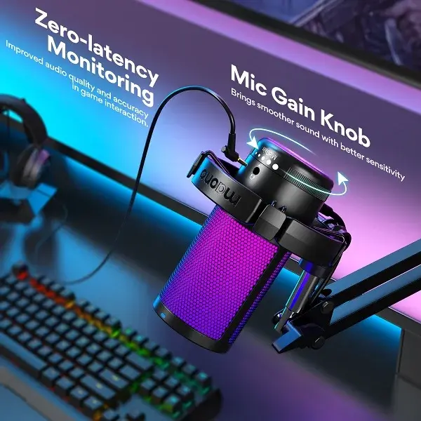 MAONO GamerWave DGM20S USB Condenser Gaming Microphone with Boom Arm and RGB