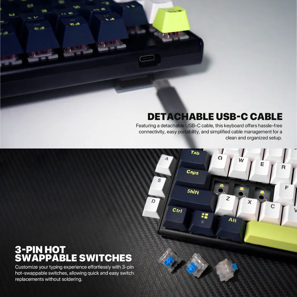Fantech ATOM87S MK877S Mori Mechanical Keyboard, Blue Switch