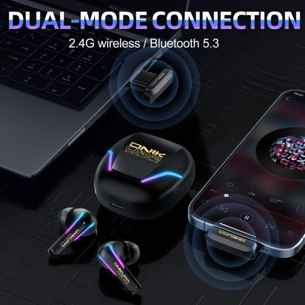 ONIKUMA T27 Dual-Mode Wireless Earbuds - 2.4G + Bluetooth 5.3, Black