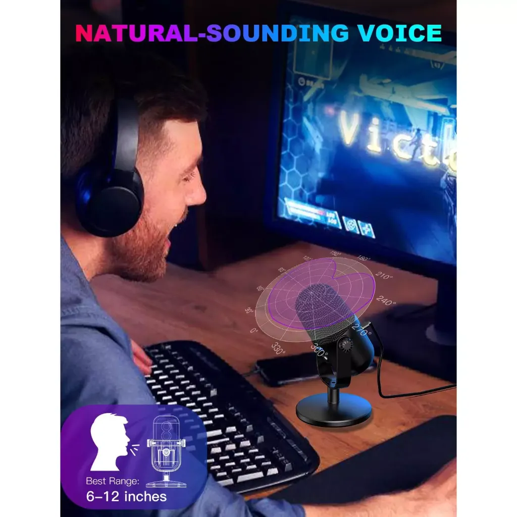 ONIKUMA M830 USB Condenser Gaming Microphone - RGB, Mute Button