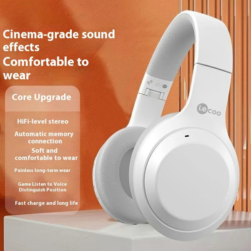 Lenovo LECOO ES207 Wireless Over-Ear Headphones - Foldable, White