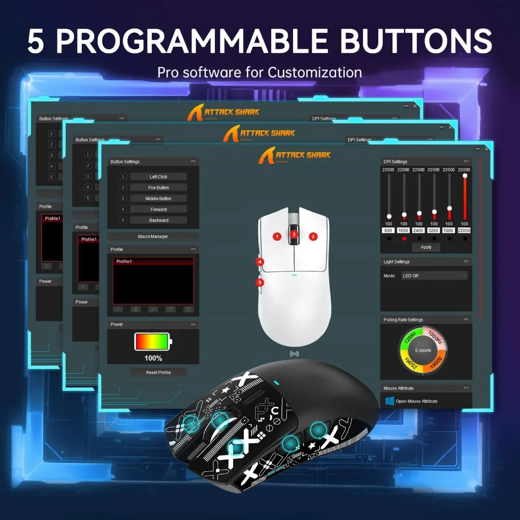 Attack Shark X11 Wireless Gaming Mouse with RGB Charging Dock, Black