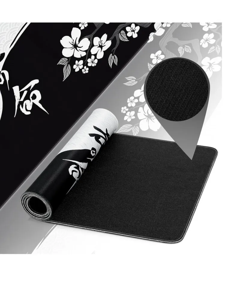 Decorative Mouse Pad & Desk Mat – Japanese Black & White Floral Print