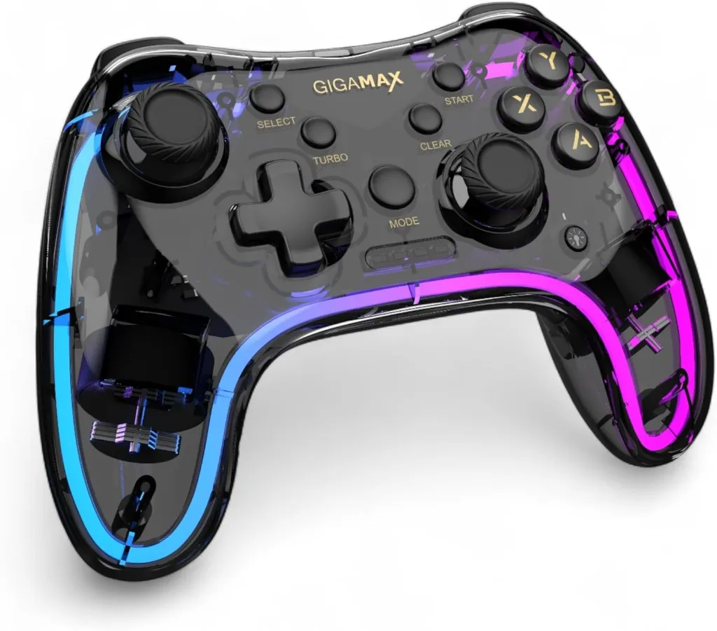 Gigamax GP-2024 Wireless Transparent RGB Gamepad - Vibration, 10-Hour Battery