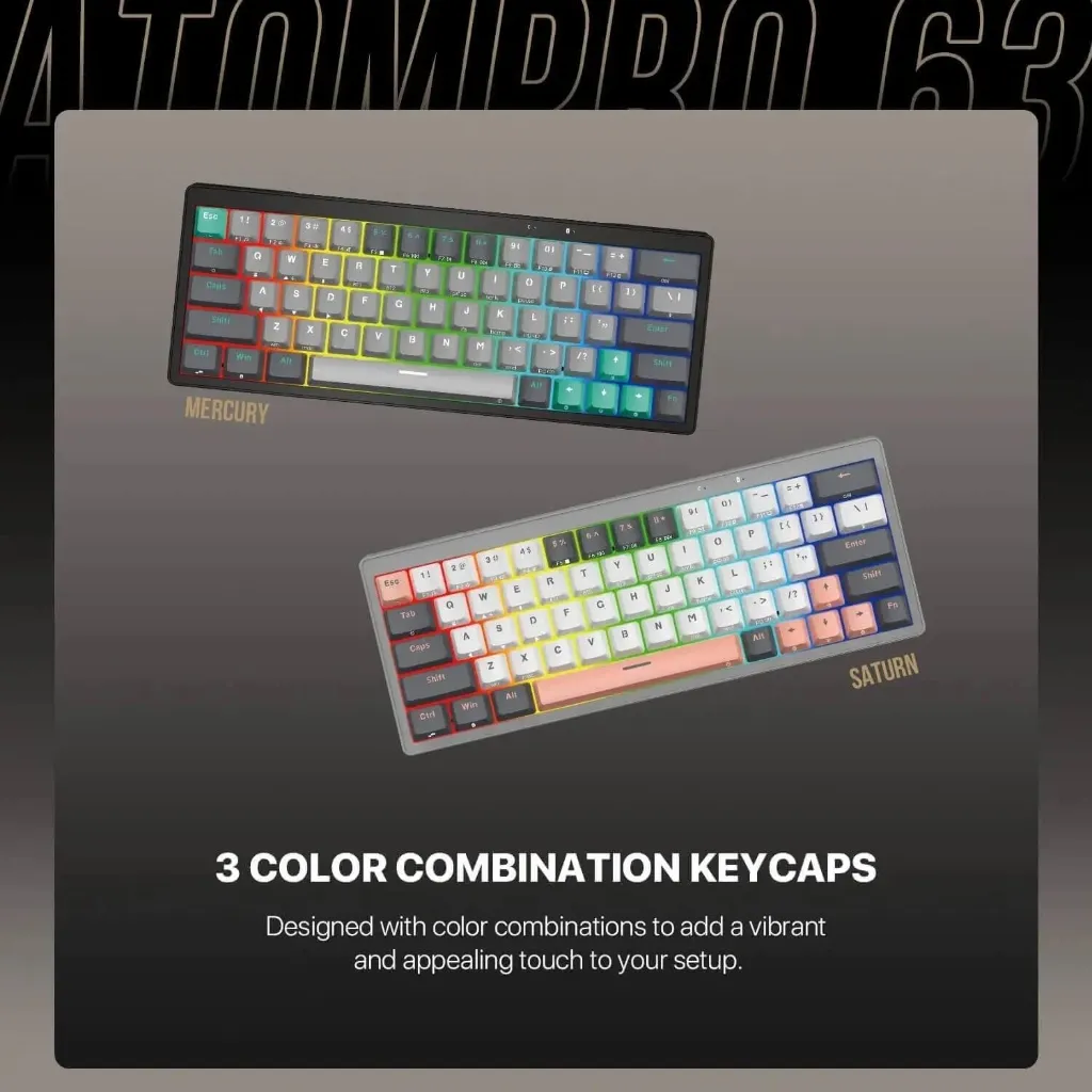 Fantech Atom PRO63 MK912 Mechanical Keyboard - Mercury, Red Switch (63 Keys)