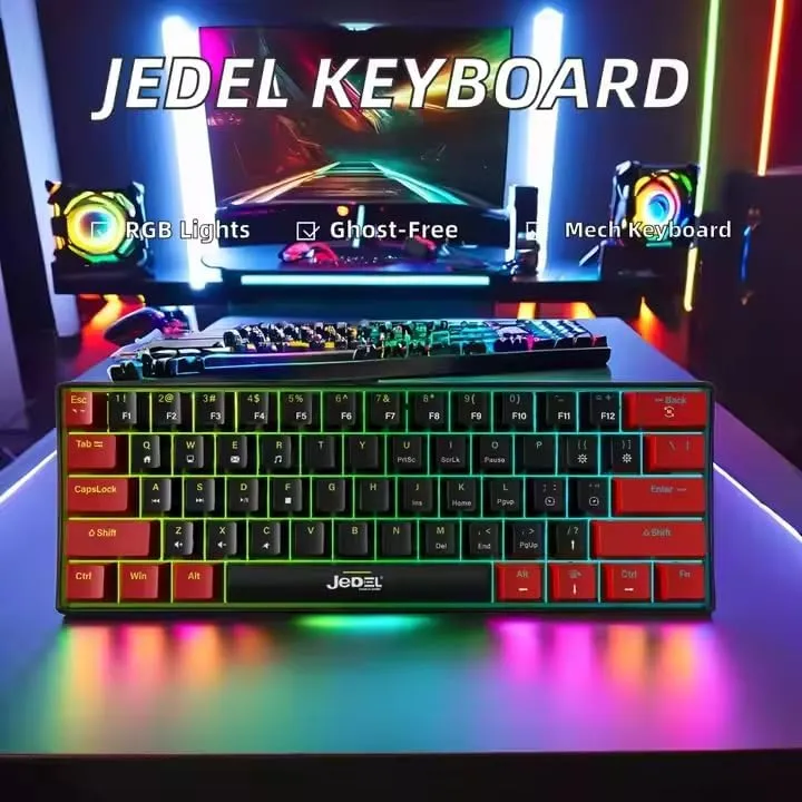 Jedel KL-69 60% Mechanical Gaming Keyboard, English Arabic, Black/Red
