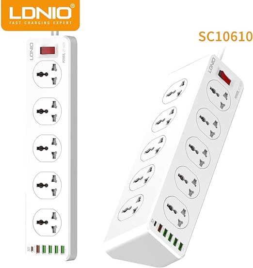 LDNIO SC10610 2500W 10 SOCKETS with 5 USB Ports and 1 TYPE-C PD PORT, DESKTOP