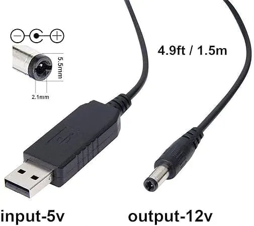 كابل طاقة USB 2b PS944 من 5 فولت إلى 12 فولت بوصلة DC مقاس 5.5x2.1 مم