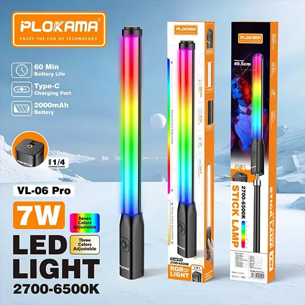 عصا إضاءة بلوكما VL06 Pro RGB - 7 واط، 2700K-6500K، 2000mAh، USB-C